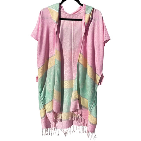 PASHMINA HOODED KIMONO - Cotton Candy