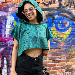 Exotic Teal - Pashmina Hooded Crop Top