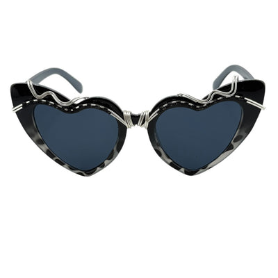 SPUNGLASSES Heart-Shaped Black and Gold Sunglasses with Spun Clips Small Heart Shaped Polarized Sunglasses Metal Frame Hippie  main image 2
