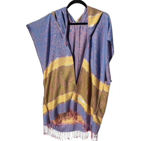 PASHMINA HOODED KIMONO - Gold & Lavender